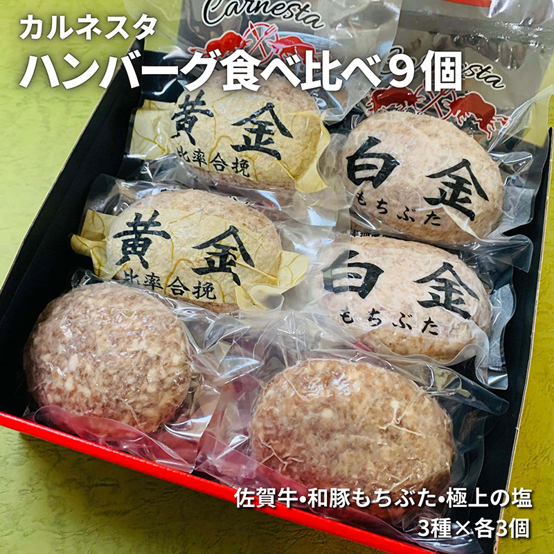 【産直商品】ハンバーグ食べ比べお得セット（佐賀牛・和豚もちぶた・極上の塩　各種３個）９個入り