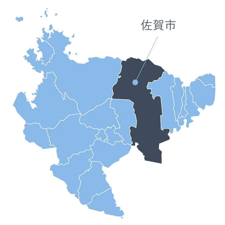 佐賀県地図。佐賀市を示している