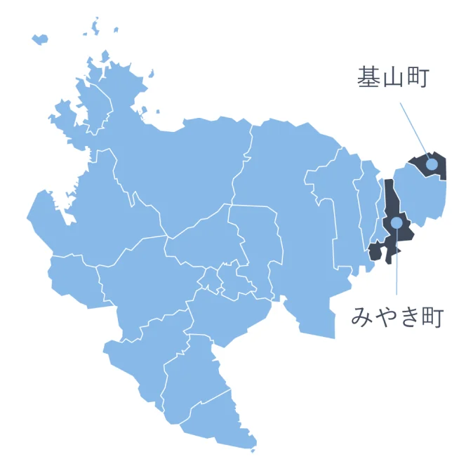 佐賀県地図。基山町とみやき町を示している